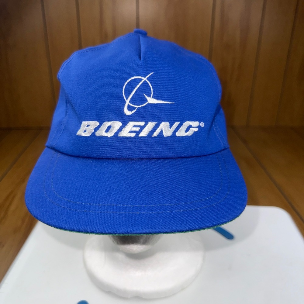 Vintage Boeing Aircraft Hat Blue Strapback Made in USA Golf Buckle‎ Cap